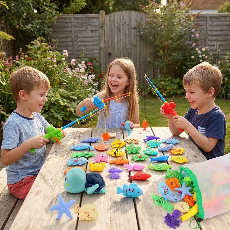 AUUGUU Magnetic Fishing Pool Toys Game, Water Table Bathtub Bath Toy - Pole Rod Floating Fish, Birthday Party Gifts for Toddler Age 3 4 5 6 Year Old, Kids Outdoor Toys - Image 5